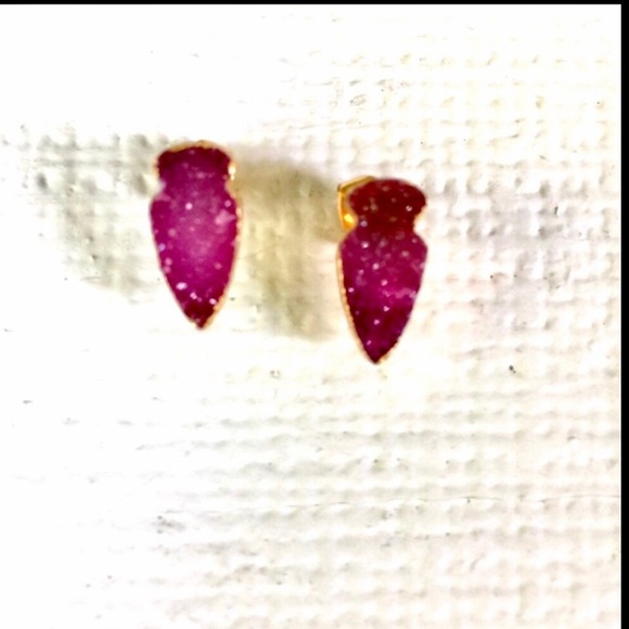 PURPLE PINK DRUZY STYLE EARRINGS  GOLD TONE POSTS - Picture 8 of 8